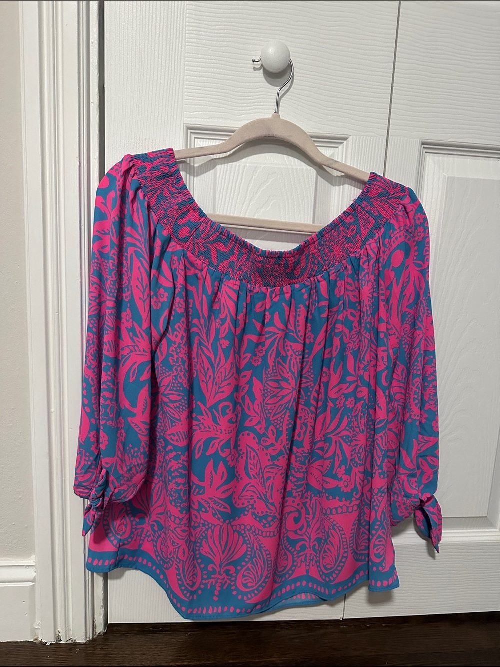 Lilly Pulitzer Pink and Blue Off-Shoulder Floral Tunic